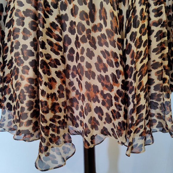 CAROLINE COSTAS Olena Silk Leopard Print Balloon Sleeve Mini Dress Large - Picture 6 of 8